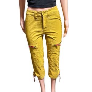 women mid rise drawstring on ankle capris cropped cargo pants M